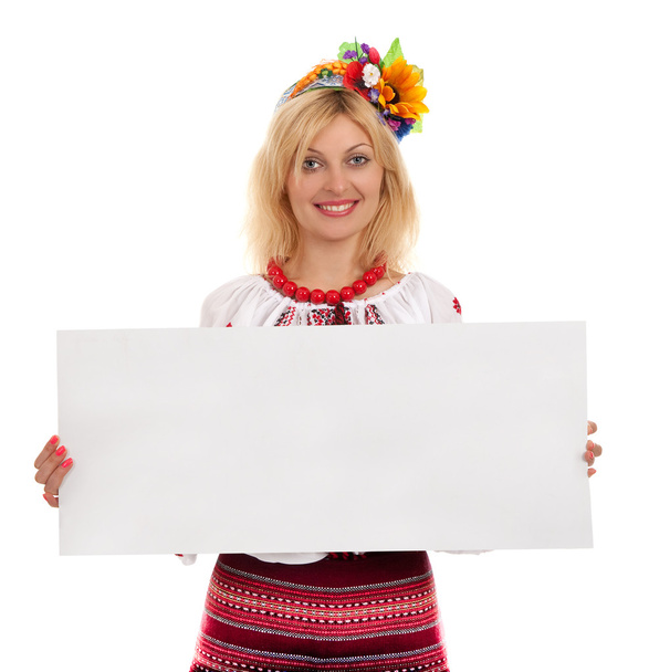 Woman wears Ukrainian national dress - Foto, Imagen