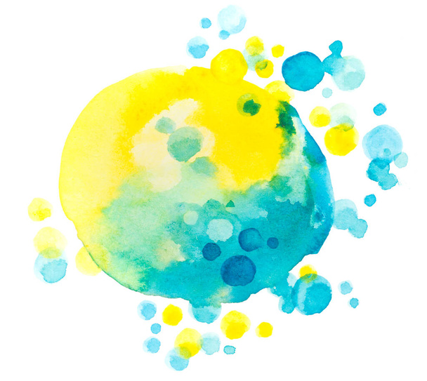 "Abstract watercolor gradient blue and yellow drops background." - Photo, image