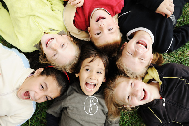 Happiness without limit, happy group of children in circle, together outdoo - Φωτογραφία, εικόνα
