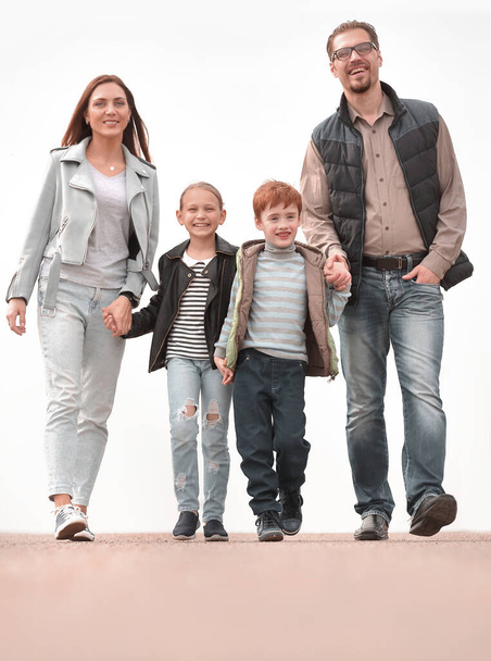 young modern family with two children . - Zdjęcie, obraz