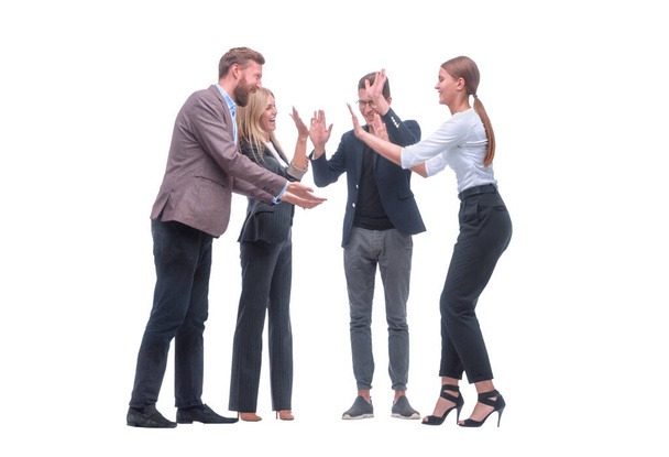 young business team giving each other high five - Photo, Image