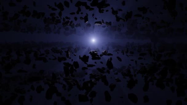 Az aszteroidák lassan mozognak egy izzó csillag körül a ködben. - Felvétel, videó