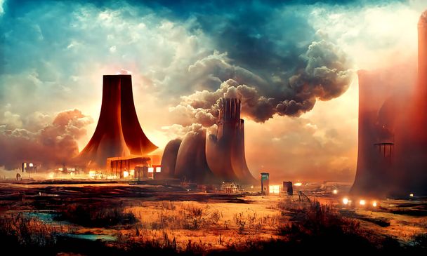 "Power Nuclear Power Plant Abstract Art Illustration" - Foto, Imagen