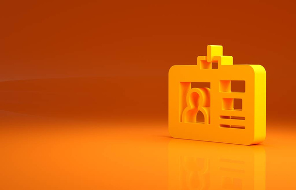 Icono de identificación amarilla aislado sobre fondo naranja. Se puede utilizar para la presentación, la identidad de la empresa, la publicidad. Concepto minimalista. 3D ilustración 3D render
. - Foto, Imagen