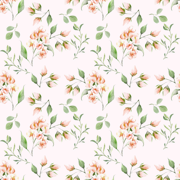 Sketch blossom floral botany collection flower drawings, seamless pattern. Hand Drawn orange flowers and green leaves, botanical Illustrations. Colorful texture for Fashion ,textile, print, fabric - Foto, afbeelding
