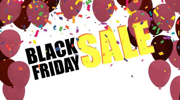 Black friday sale banner layout  posters or flyers design with balloons and confetti. Vector illustration. Place for text. - Vector, Image