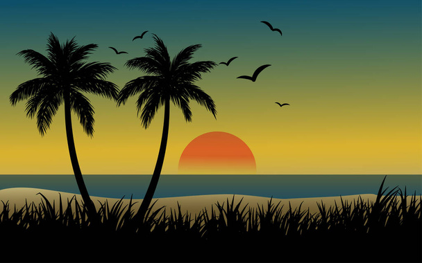 palm tree on the sea background, 3d illustration - Vector, Image
