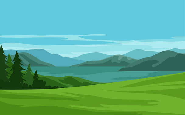 山のある風景のベクトル図 - ベクター画像