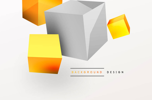 3d cubes vector abstract background. Composition of 3d square shaped basic geometric elements. Trendy techno business template for wallpaper, banner, background or landing - Vetor, Imagem