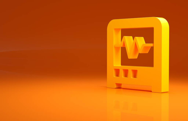 Icono sismógrafo amarillo aislado sobre fondo naranja. Terremoto sismógrafo analógico. Concepto minimalista. 3D ilustración 3D render. - Foto, imagen