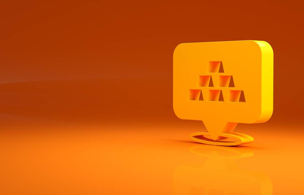 Жовті золоті смужки значок ізольовані на помаранчевому фоні. Концепція банківського бізнесу. Концепція мінімалізму. 3D ілюстрація 3D рендеринга
. - Фото, зображення