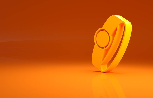 Yellow Diamond engagement ring icon isolated on orange background. Minimalism concept. 3d illustration 3D render. - Photo, image