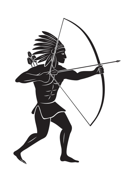 Silhouette of  Indian with arrows - Vector, Image
