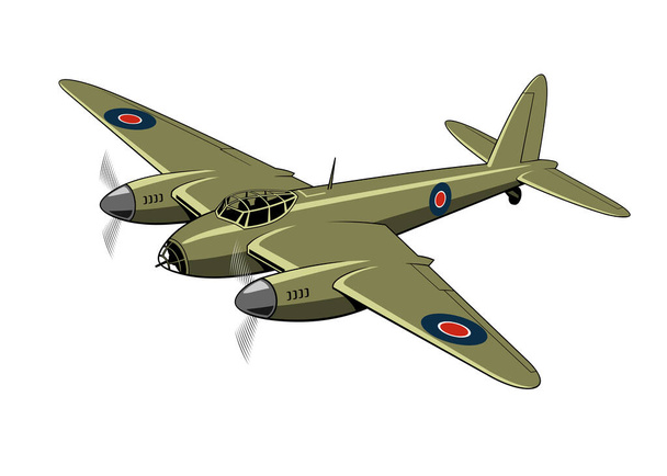 Mosquito Light Bomber, Fighter, 1940. Avion de la Seconde Guerre mondiale. Avion vintage. Clipart vectorielle isolée sur blanc. - Vecteur, image