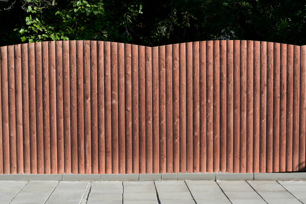 Wooden fence near trees on sunny day outdoors - Zdjęcie, obraz