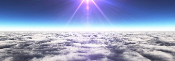 Above clouds sun ray, 3d rendering illustration - Photo, Image