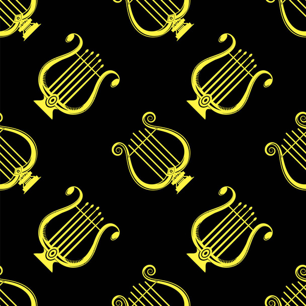 Жовтий лейр Музичний безшовний візерунок на чорному тлі
. - Фото, зображення