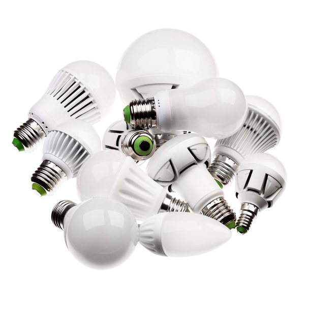 Lámparas led GU10 y E27 con diferentes enchufes aislados en whit
 - Foto, imagen