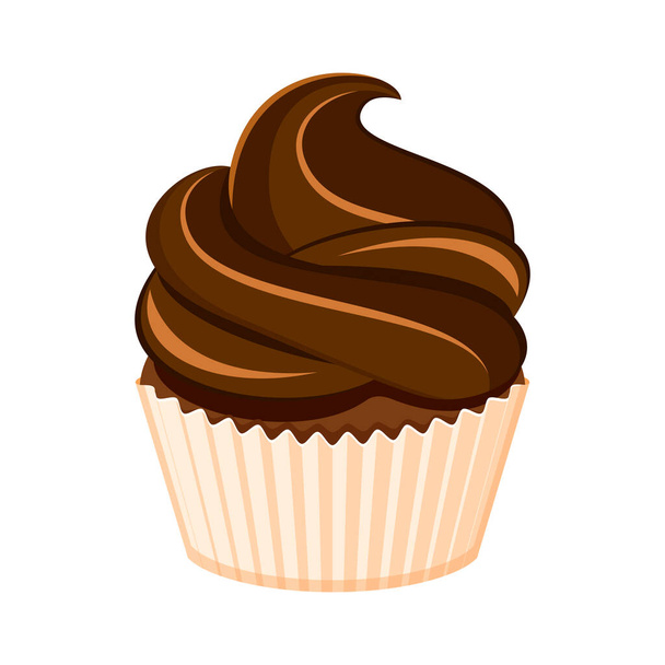 One cream chocolate cupcake icon vector. Delicious chocolate cupcake icon vector isolated on a white background - Vector, Imagen
