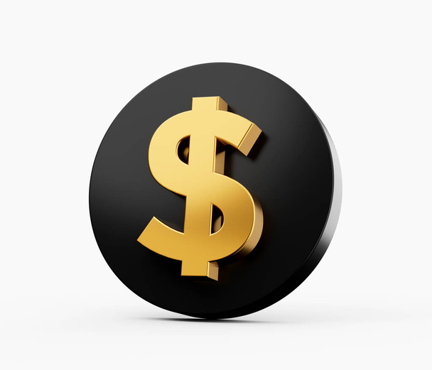 Gold Dollar symbol on Black 3d button icon 3d Illustration - Photo, Image