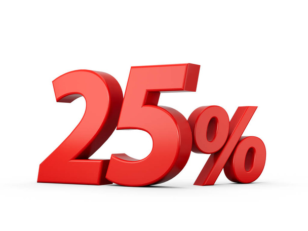 3d Red 25% Twenty Five Percent Sign on White Background 3d illustration - Photo, image
