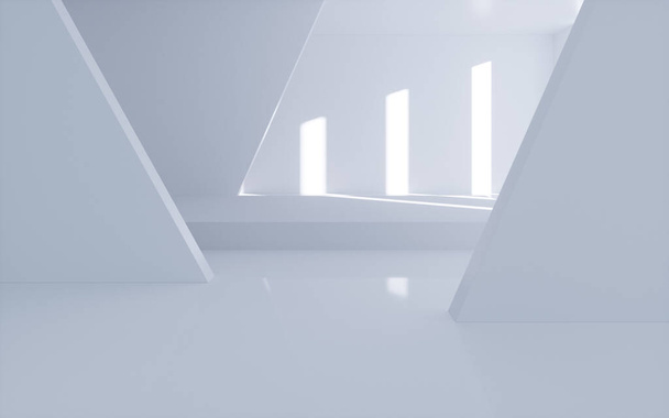 White abstract geometric architecture, Interior geometry scene, 3d rendering. Digital drawing. - Zdjęcie, obraz