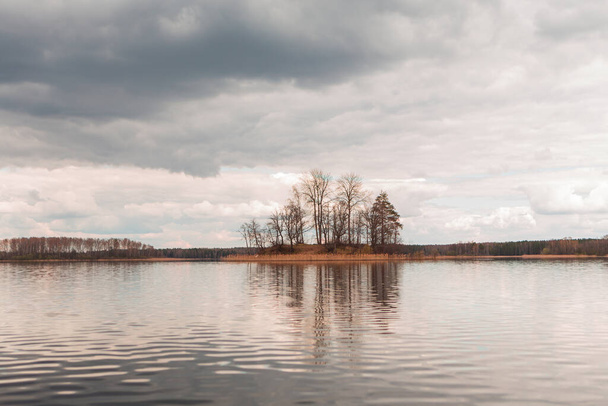 Prachtig voorjaarslandschap met rivier en bos. Tiesto-meer in de regio Vitebsk, Belarus - Foto, afbeelding