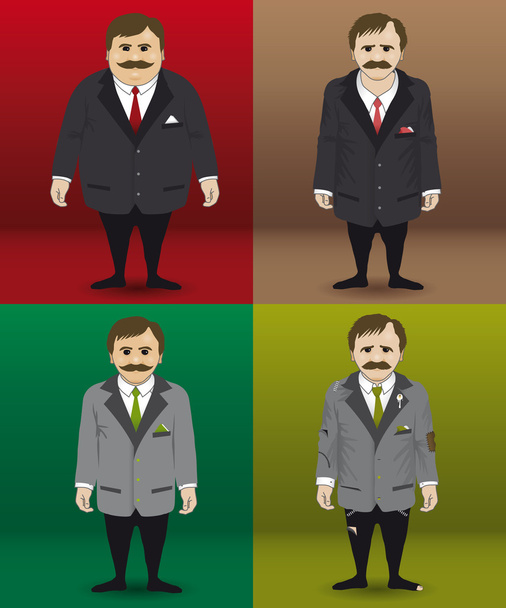 Menselijk karakter in vier verschillende financiële situaties - Vector, afbeelding
