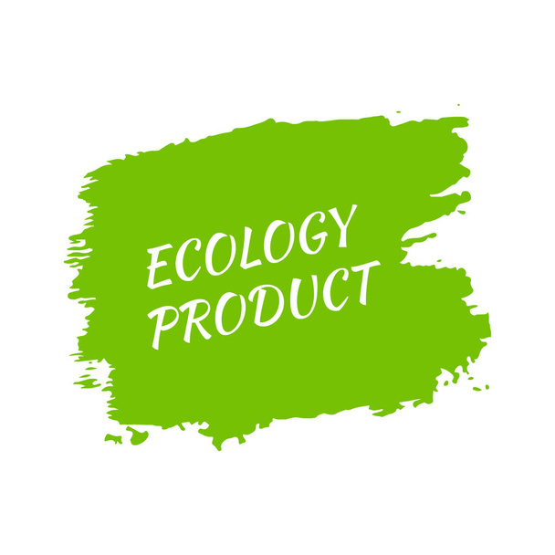 Πράσινη ετικέτα φυσικού βιολογικού υλικού. Η επιγραφή Οικολογία προϊόν σε πράσινη ετικέτα σε ζωγραφισμένα στο χέρι λεκέδες. Εικονογράφηση διανύσματος - Διάνυσμα, εικόνα
