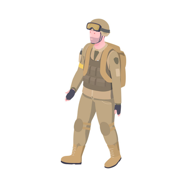Isometric character of ranger military parachutist in uniform with portable transmitter 3d vector illustration - Vector, afbeelding