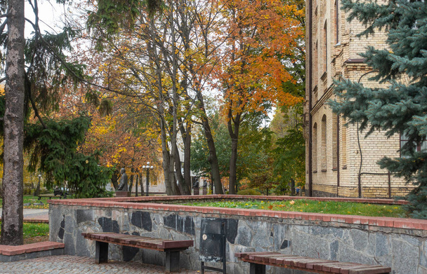Kiova, Ukraina. 14. lokakuuta 2022. Ammattikorkeakoulupuiston nurkka syksyllä - Valokuva, kuva