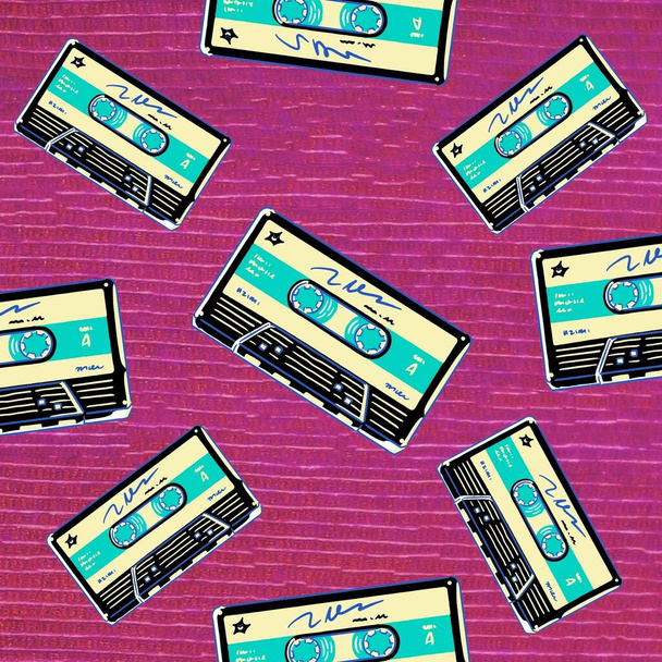 Arrière-plan tuile avec cassettes rétro.  - Photo, image
