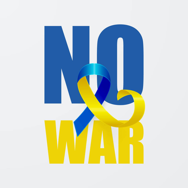 No War in Ukraine. Anti War Call with the Smbol of Peace with Blue and Yellow Silk Ribbon. Ukranian Flag Colors. Struggle, Protest, Support Ukraine, Slogan. Vector Illustration. - Vector, Imagen