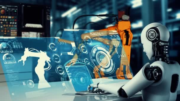 Cybernated industry robot and robotic arms for assembly in factory production . Concept of artificial intelligence for industrial revolution and automation manufacturing process . - Imágenes, Vídeo