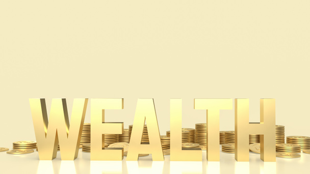 ouro riqueza texto e moedas de ouro para o conceito de negócio 3d renderização - Foto, Imagem
