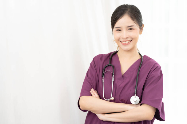 Smiling asian female doctor with stethoscope. Portrait of a beautiful doctor. health care and prevention concept. copy space, medical concept. - Φωτογραφία, εικόνα