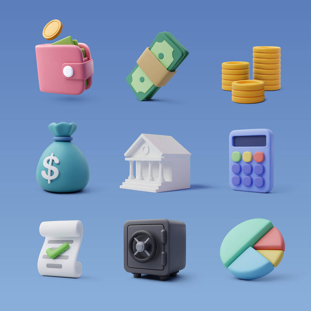 Set von 3D-Finanzsymbol, Geschäfts- und Finanzkonzept. - Vektor, Bild