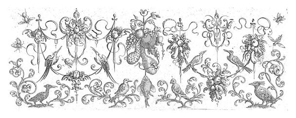 Aus einer Serie von Blättern, die zwei Motive nebeneinander zeigen, ergänzt mit Vögeln, Insekten, Blumentöpfen und manchmal einer Zierleiste mit Ranken und Tieren. - Foto, Bild