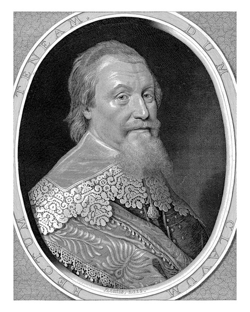 Retrato de Axel Oxenstierna, Willem Jacobsz. Delff, después de Michiel Jansz van Mierevelt, 1636 Retrato del conde Axel Oxenstierna, pieza en el pecho con cuello de encaje en marco ovalado con lema latino. - Foto, Imagen