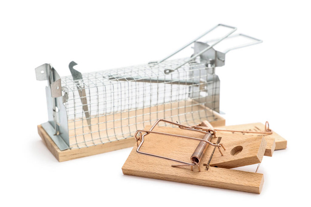 Different mousetraps on white background - Photo, Image
