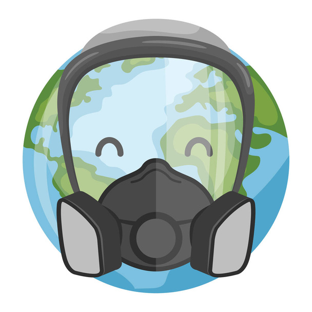 Cartoon Planet Earth Design mit Atemmaske für den Earth Day, den nationalen Tag zur Vermeidung von Umweltverschmutzung, den Weltumwelttag. Konzept der Prävention gegen Umweltverschmutzung und Pflege unseres Planeten - Vektor, Bild
