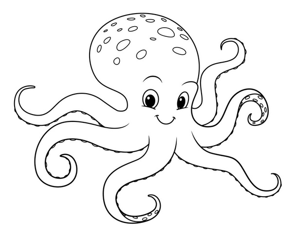 Octopus Cartoon Animal Illustration BW - Vector, afbeelding