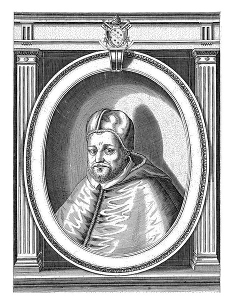 Papa VIII. Clement 'in Papa cübbesi giymiş portresi, kafasında bir camauro ile. Sola doğru oval bir çerçeve ve kenarlarda harfler var.. - Fotoğraf, Görsel