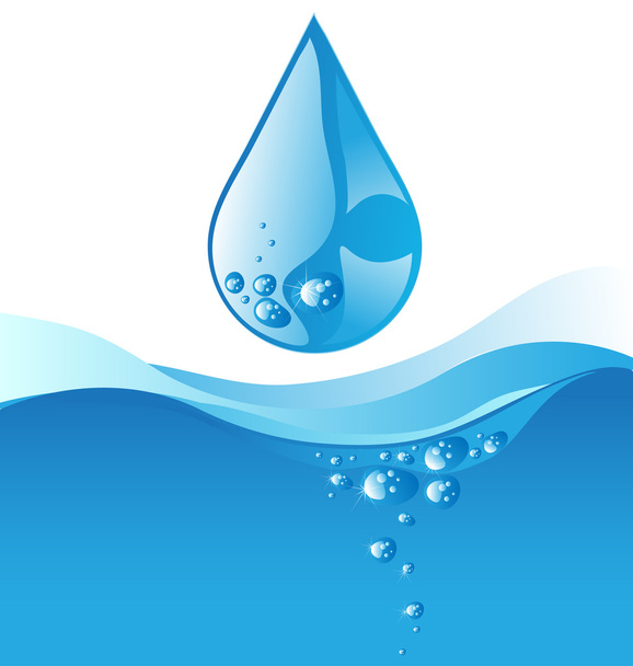 goccia d'acqua e onda blu su sfondo bianco
 - Vettoriali, immagini