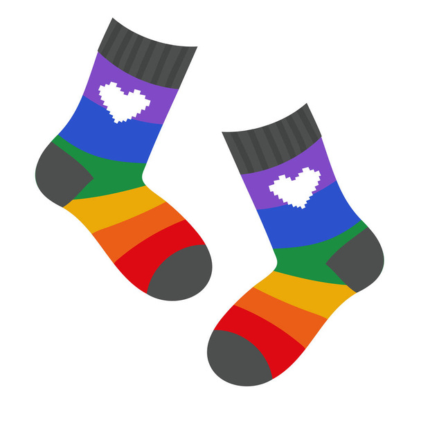 Regenbogensocken isoliert auf weißem Hintergrund. LGBT isolierte Socken. Vektorillustration. - Vektor, Bild