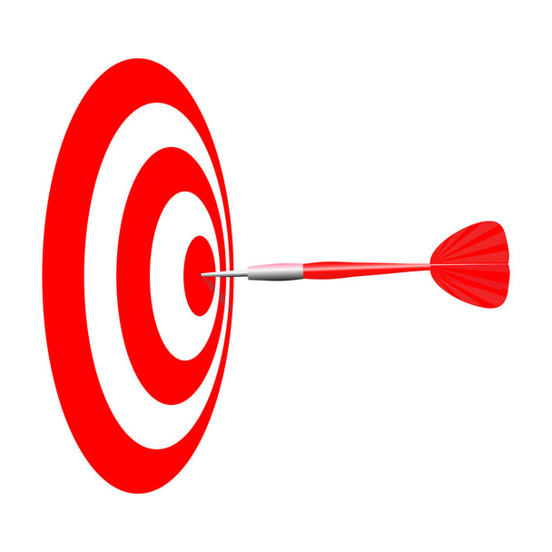 Roter Dartpfeil traf in die Mitte der Dartscheibe. Dart Target Bullseye. Vektorillustration - Vektor, Bild