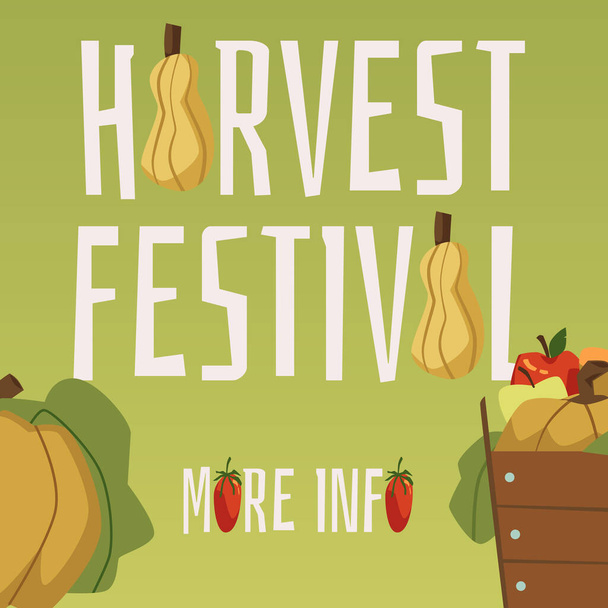 Harvest festival banner or poster for web mockup, flat cartoon vector illustration. Autumn seasonal vegetables and fruits sales and markets banner or poster. - Vecteur, image