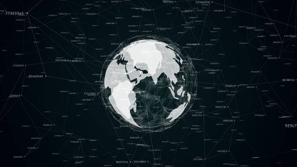 Globo de la Tierra en la noche rodeado de ruido digital, tecnología futurista ilustración del mundo digital con efectos de luz sobre el fondo de la galaxia - Foto, imagen