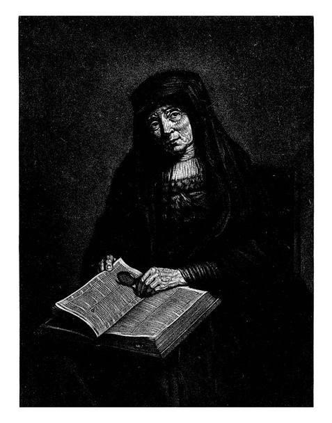 Portret starszej kobiety czytającej, Pieter Louw, po Rembrandt van Rijn, 1743 - 1800 - Zdjęcie, obraz