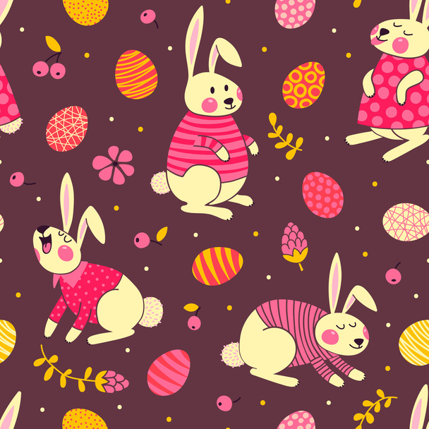 Joyeux motif sans couture de Pâques avec des lapins et des œufs mignons
. - Vecteur, image